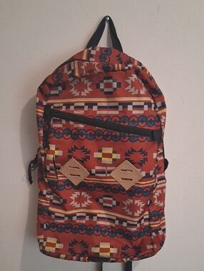 Men's Rust-Red Geometric Pattern Backpack - Unbranded